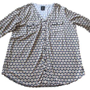 George Pullover Blouse Womens Plus Size 1X 16W Gold Black 3/4 Sleeve‎ V Neck Top